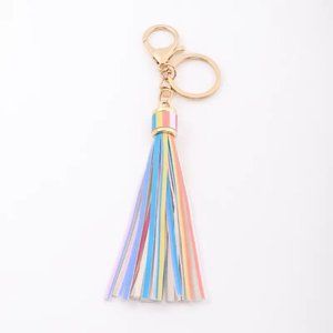⭐️NWT Rainbow Colored Tassle Bag Charm Keychain
